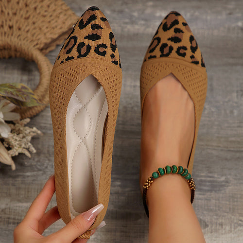 Dame elegante spidse Ballerinas med hulmønster og leopardmønster Stilla