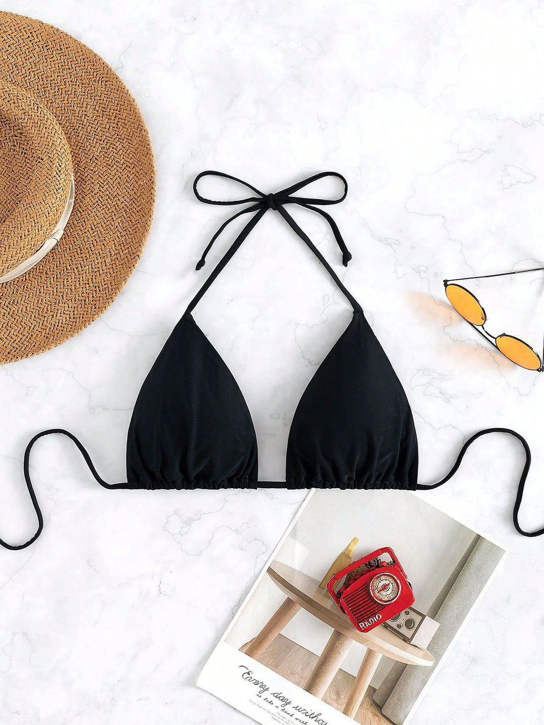 Dame triangel-bikini med justerbare stropper og elastisk taljeelastik Skovae