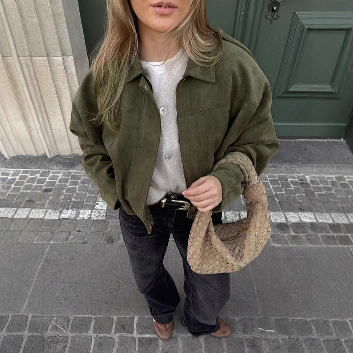 Dame oversized jakke lavet af blød ruskind imitation Stilla