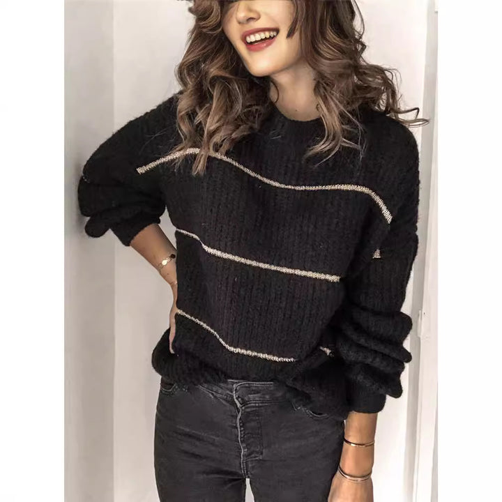 Dame Grovstrik pullover med metallic-striber Stilla