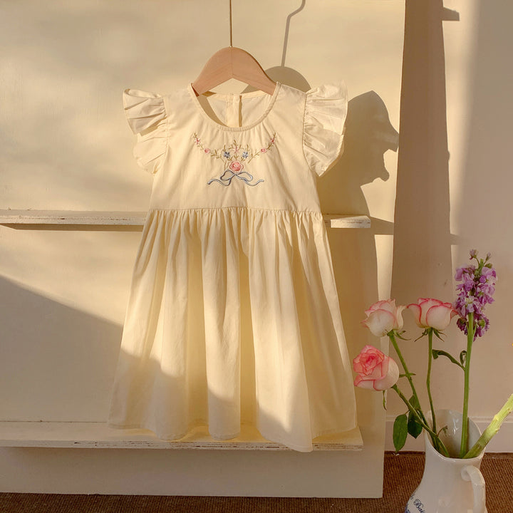 Pige Broderet Bomuldsdress Stilla