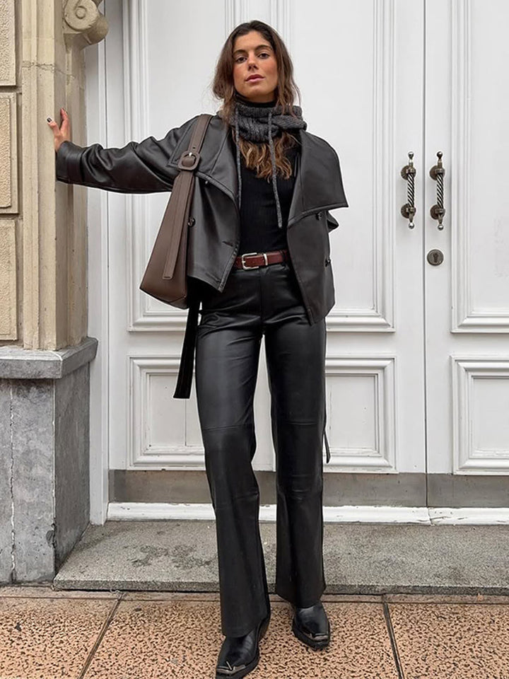 Dame læderjakke med fashionable asymmetrisk snit Stilla