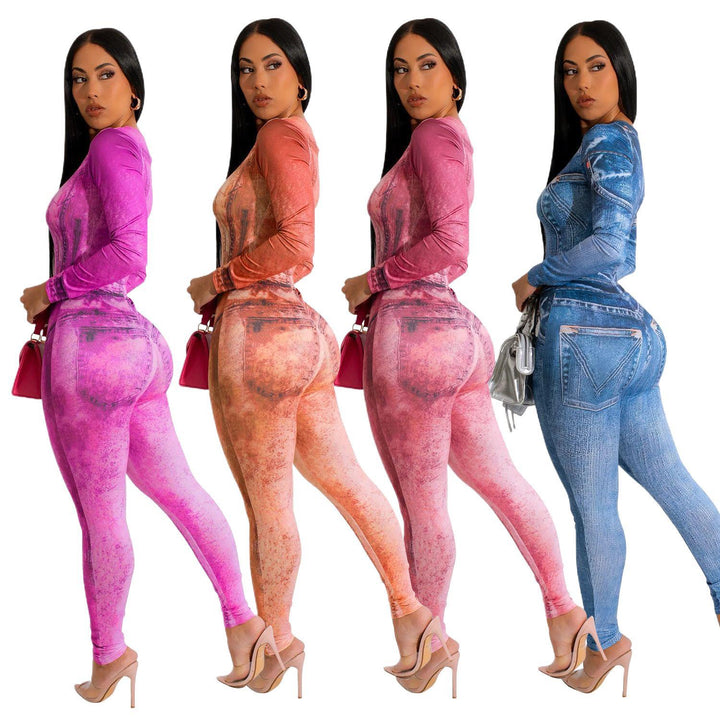 Dame Langærmet Denim Tryk Body Stilla