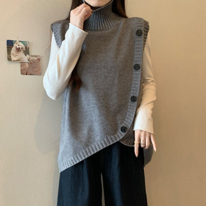 Kvindernes strikkede sweater med høj krave og asymmetrisk skæring Stilla