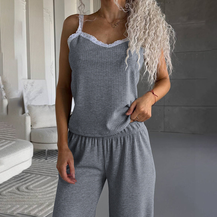Dame loungewear-sæt med dekorerede stropper og elastisk bånd Stilla