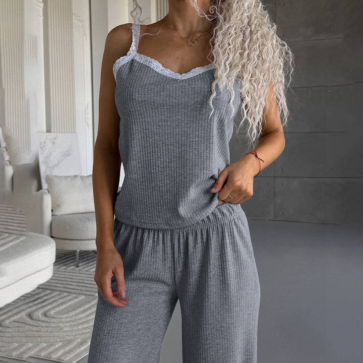 Dame loungewear-sæt med dekorerede stropper og elastisk bånd Stilla