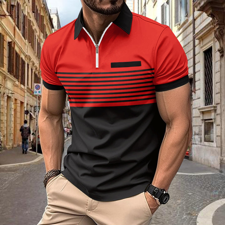 Herrer poloshirt med moderne lynlås og sportsligt stribemønster Stilla