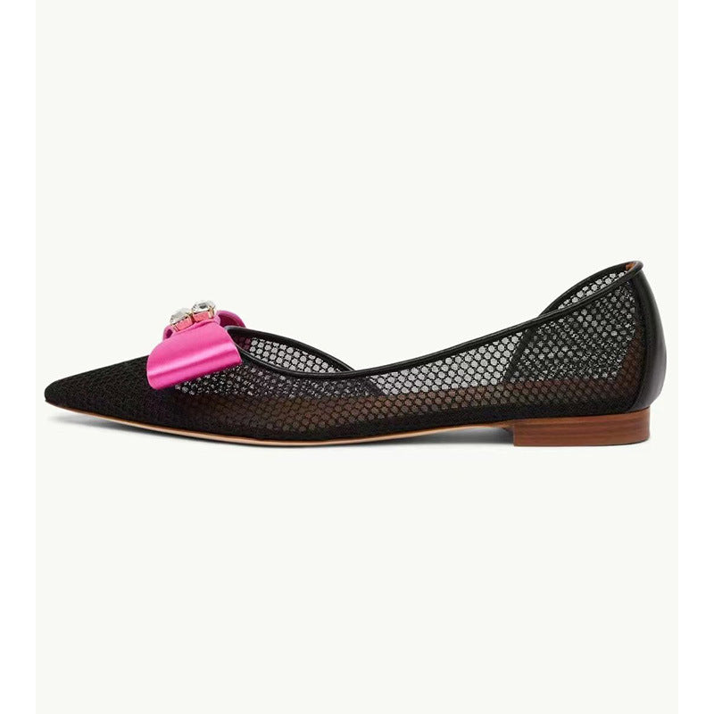Femme Elegante Mesh Ballerina med Dekorativ Satinbue Stilla