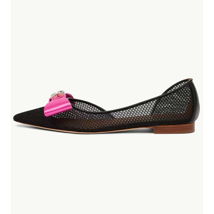 Femme Elegante Mesh Ballerina med Dekorativ Satinbue Stilla