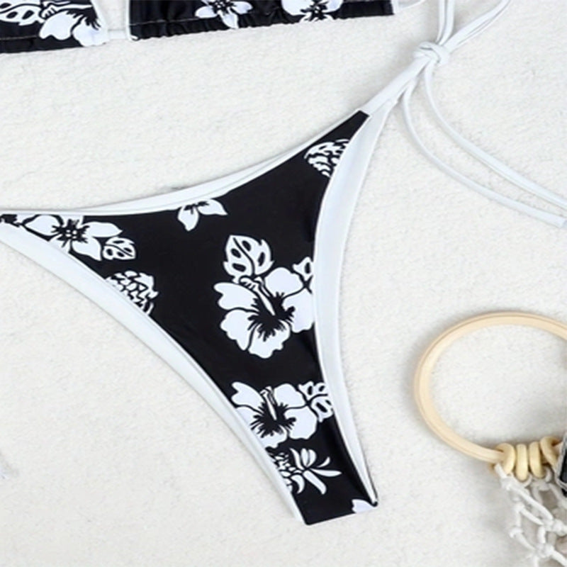 Dame triangel-bikini med blomsterdesign og justerbare bindebånd Skovae