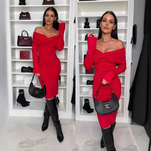 Dame figurtilpasset Off-Shoulder Kjole med elegant rynkning Stilla
