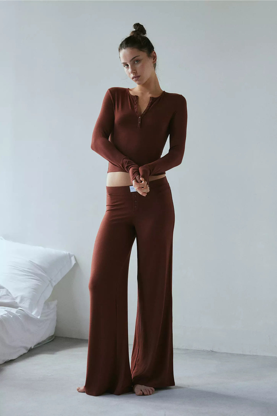 Dame Elegant Lounge-sæt med langærmet overdel og vidt skårne bukser Stilla