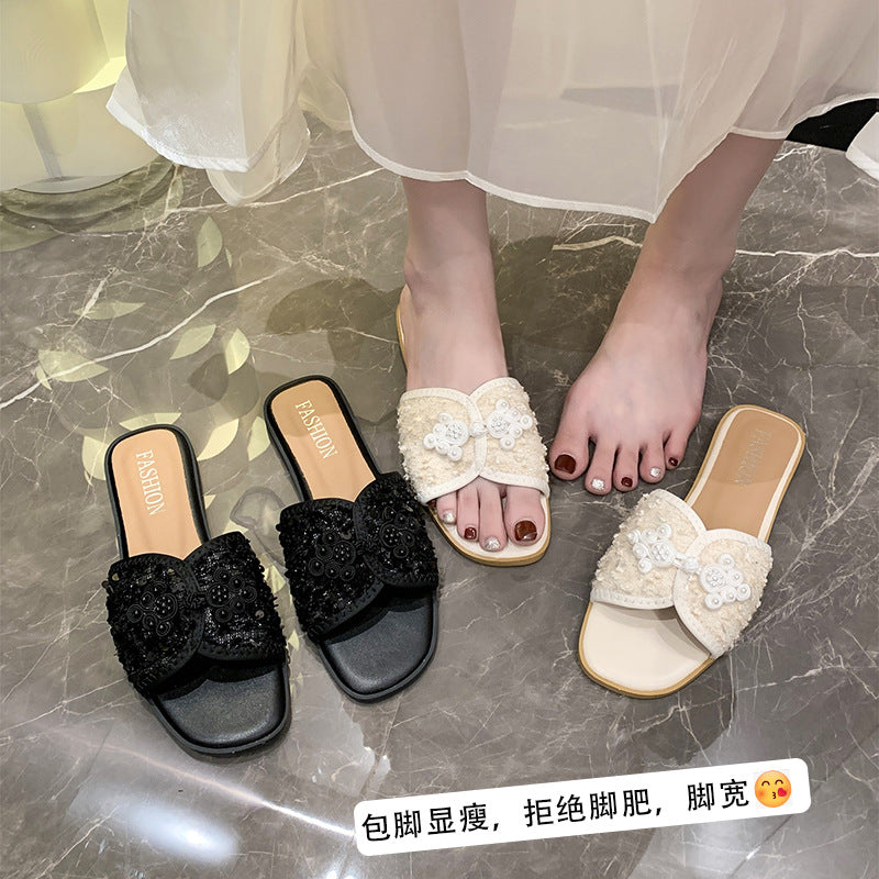 Dame mode slippers med glitrende applikationer Stilla