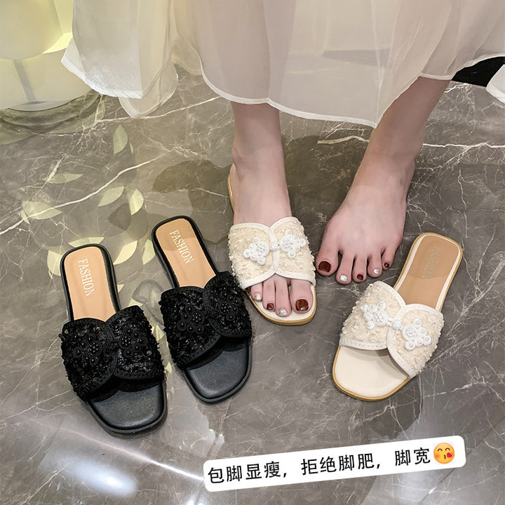 Dame mode slippers med glitrende applikationer Stilla