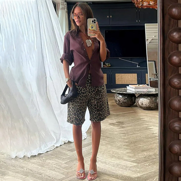Dame leopardmønster shorts Stilla