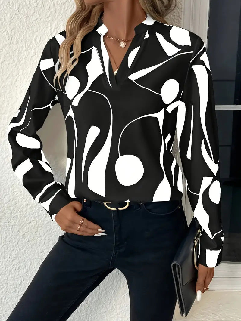 Damebluse med moderne grafisk design og afslappet pasform Stilla