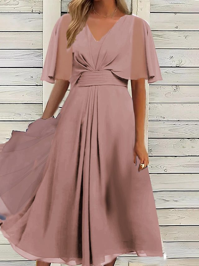 Dame Svingende Elegant Maxikjole med feminine Flæseærmer og Wrap-look Stilla