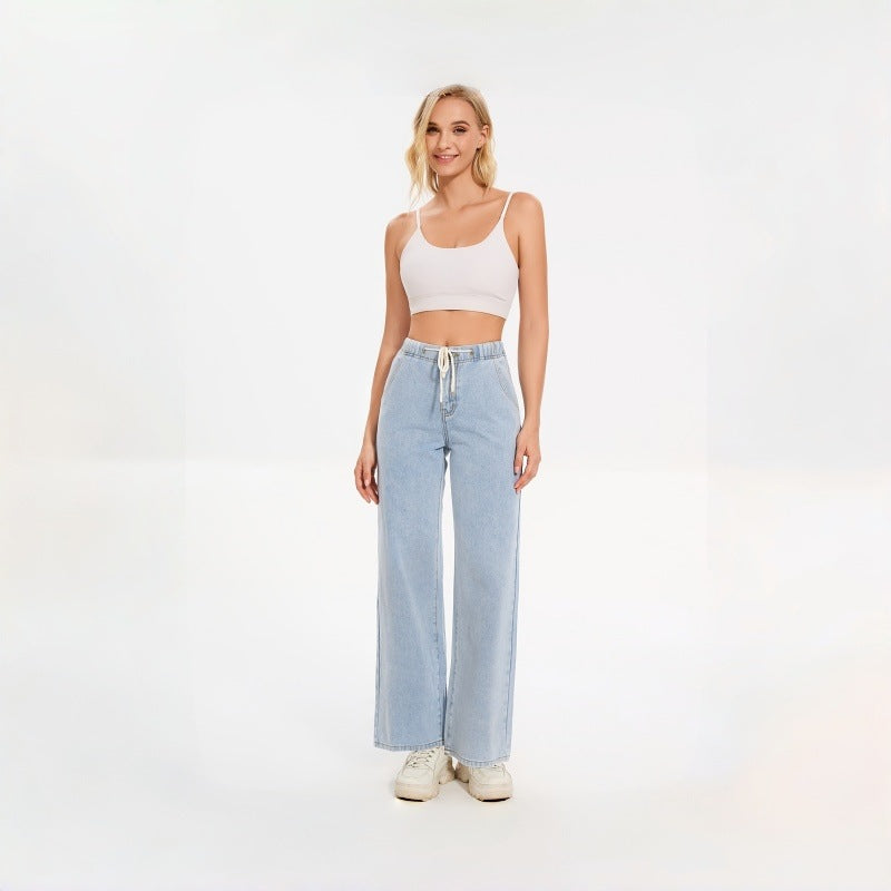 Dame brede jeans med elastisk talje og afslappet pasform Skovae