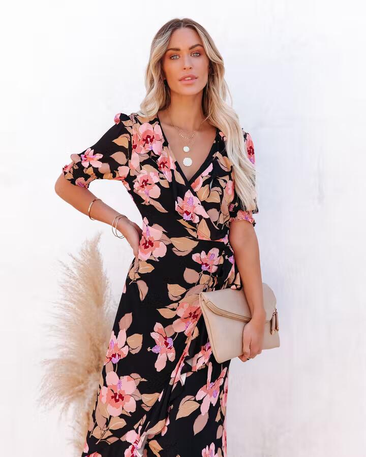 Dame Floral Maxi V wrapkjole Stilla
