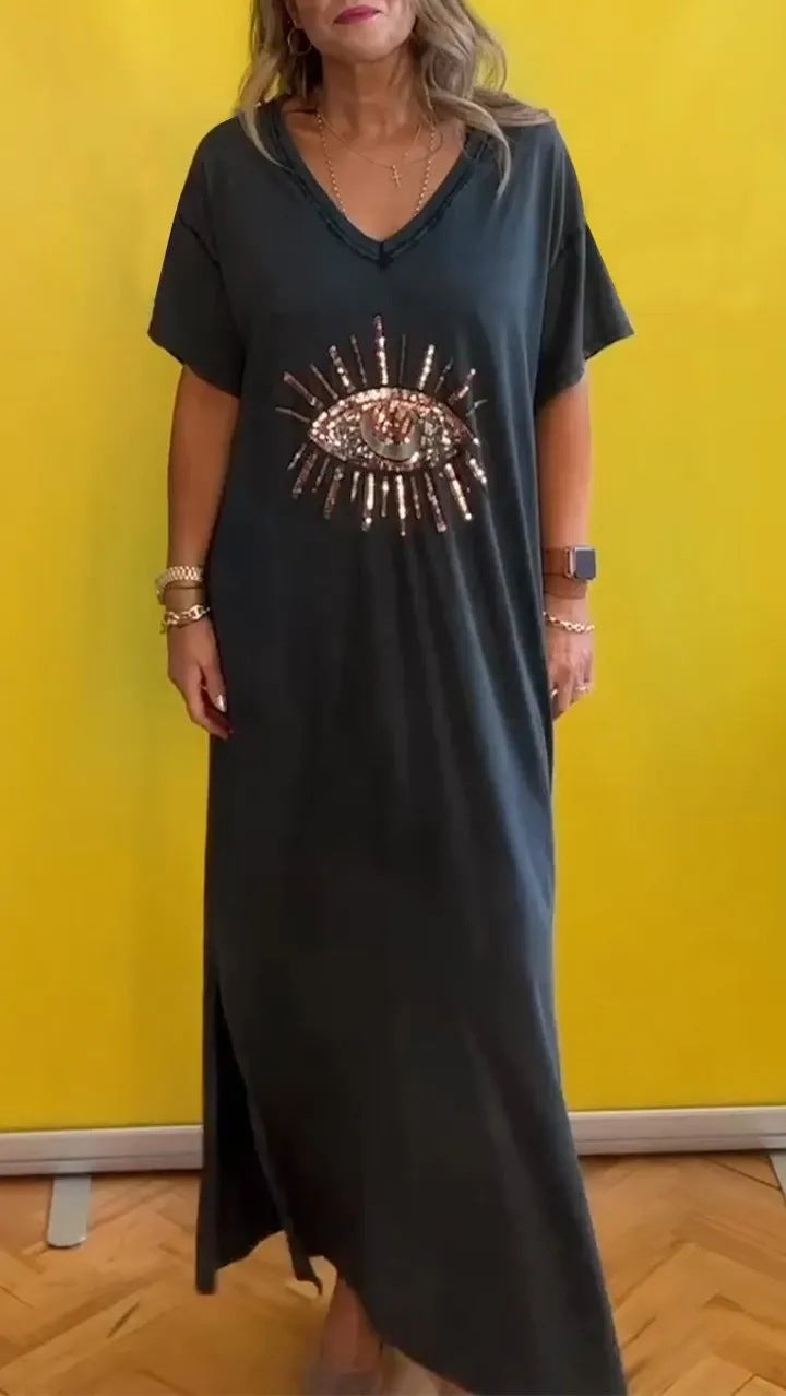 Dame Grafik Pailletter Maxi Kjole Stilla