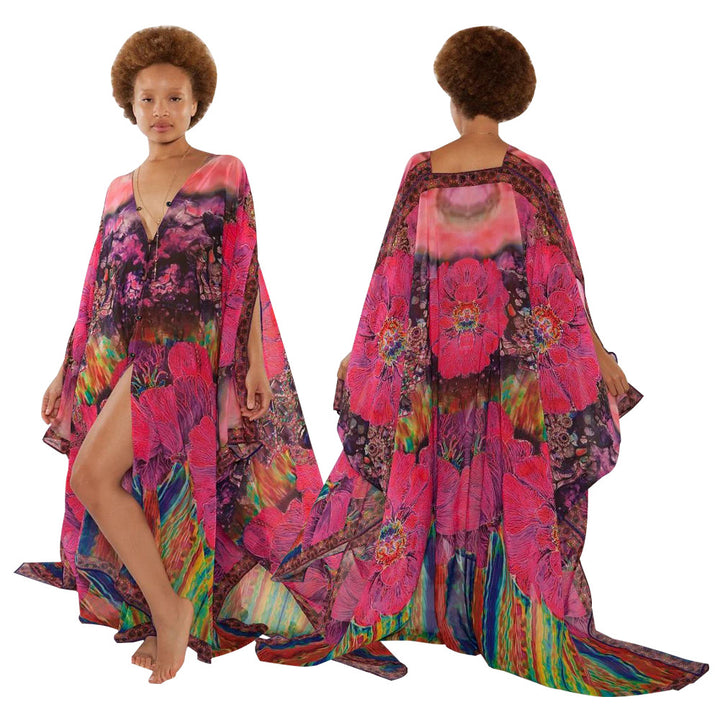 Dame Strand-Kimono med kunstnerisk slange motiv og vide ærmer Stilla