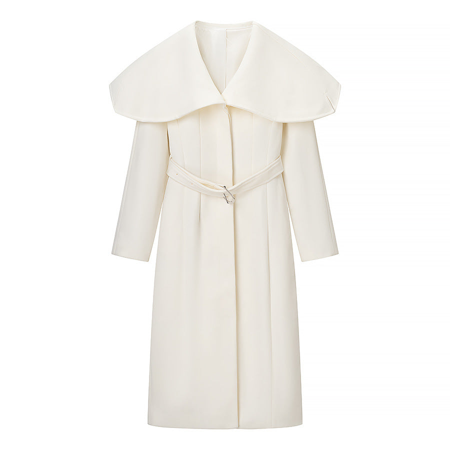Dame Elegant Trench Coat med Overdimensioneret Krave og Justerbart Talje Bælte Stilla