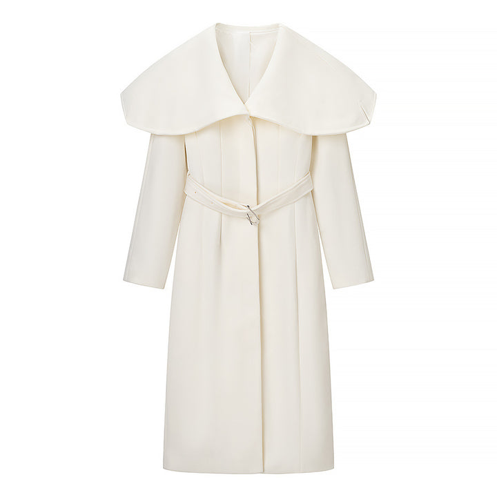 Dame Elegant Trench Coat med Overdimensioneret Krave og Justerbart Talje Bælte Stilla
