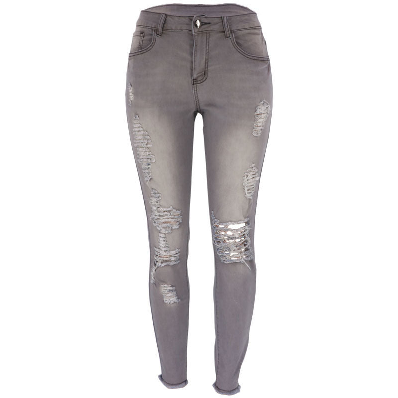 Dame Ripped Skinny Jeans med højt liv og moderne Used-Look Stilla