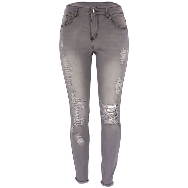 Dame Ripped Skinny Jeans med højt liv og moderne Used-Look Stilla