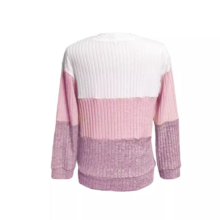 Dame nan ribbet lang pullover med ring lynlås og farveblok struktur Skovae