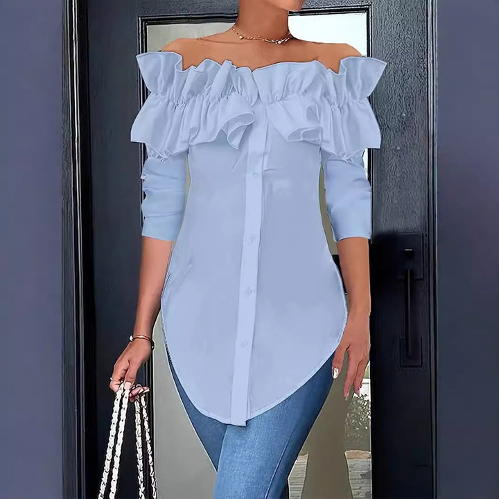 Dame Off-Shoulder Bluse med ruffles og knapdetaljer Stilla