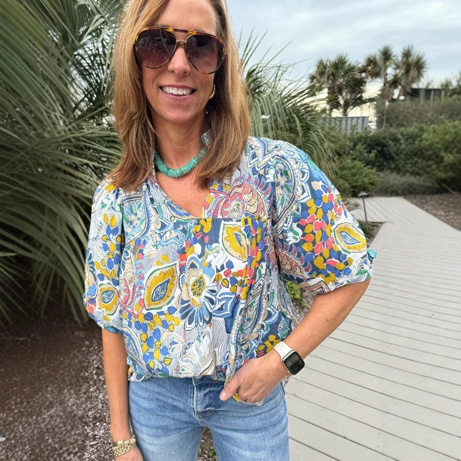 Dame blomster mønster bluse Stilla