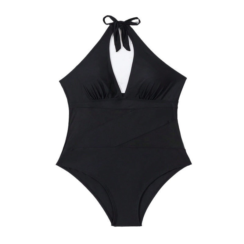 Dame one-piece badedragt med dyb V-hals og transparente indsatser Skovae