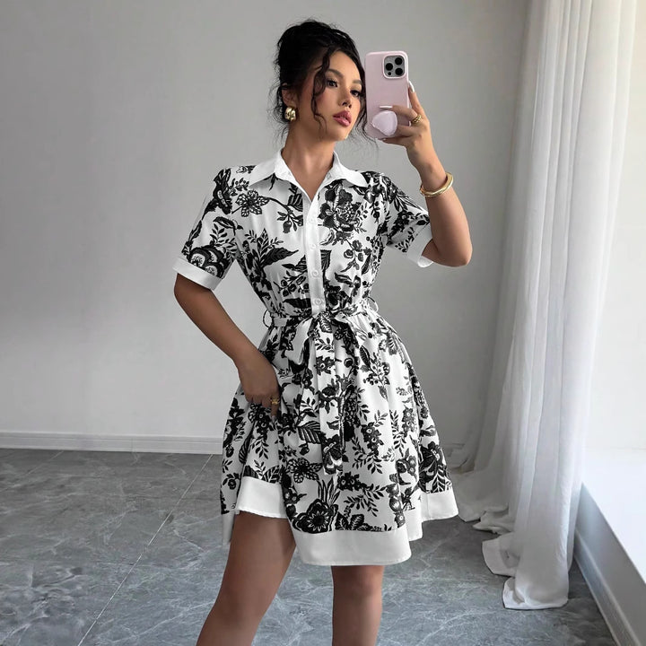 Dame Blomsterprint Button-Up Skjortekjole Stilla