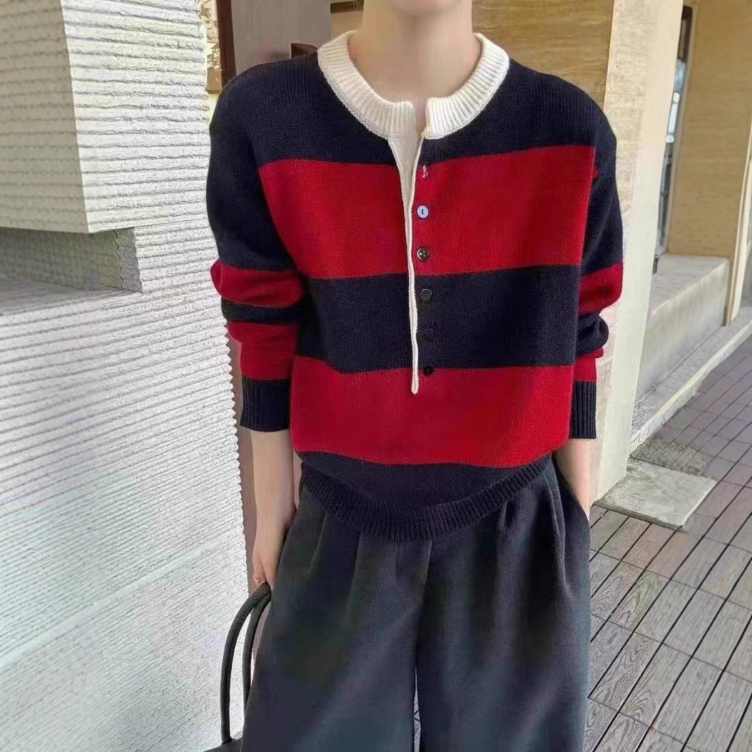 Dame sporty strikket sweater med knaplukning og grafisk mønster Stilla