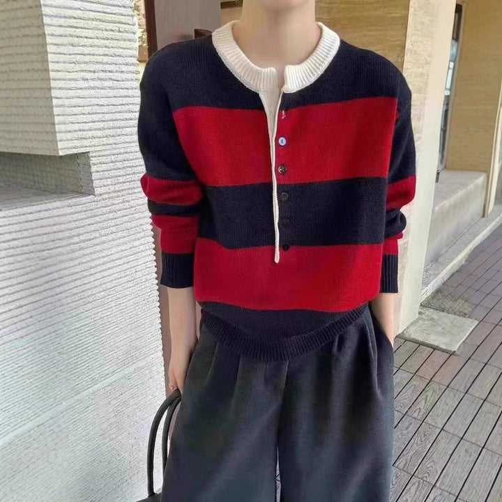 Dame sporty strikket sweater med knaplukning og grafisk mønster Stilla