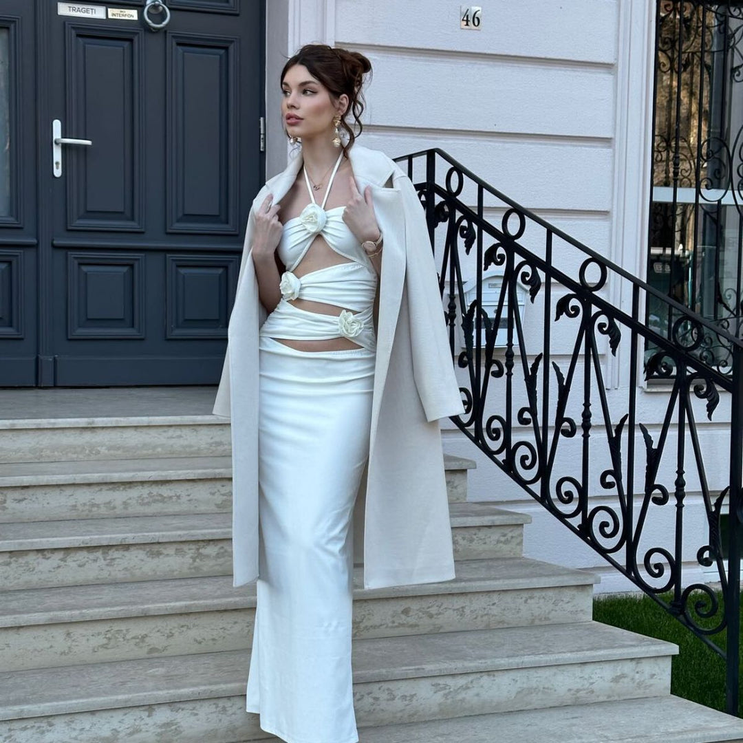 Dame Glamourøst Maxikjole med floral blikfang og figursyet silhuet Stilla