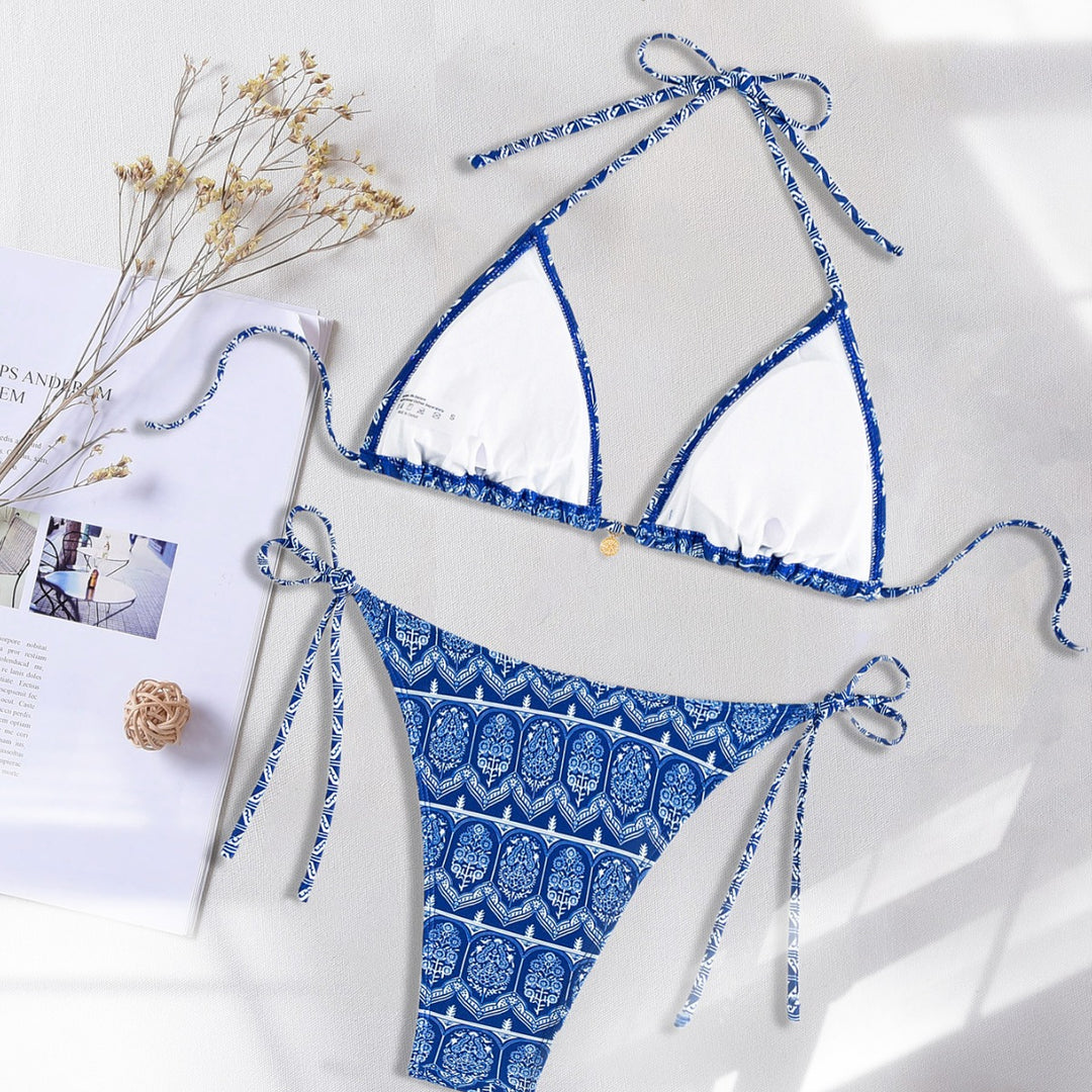 Dame Triangel-bikini med legende blomsterdesign og bindbare stropper Skovae