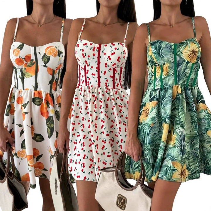 Dame Floral Print A-Linie Mini Kjole Stilla