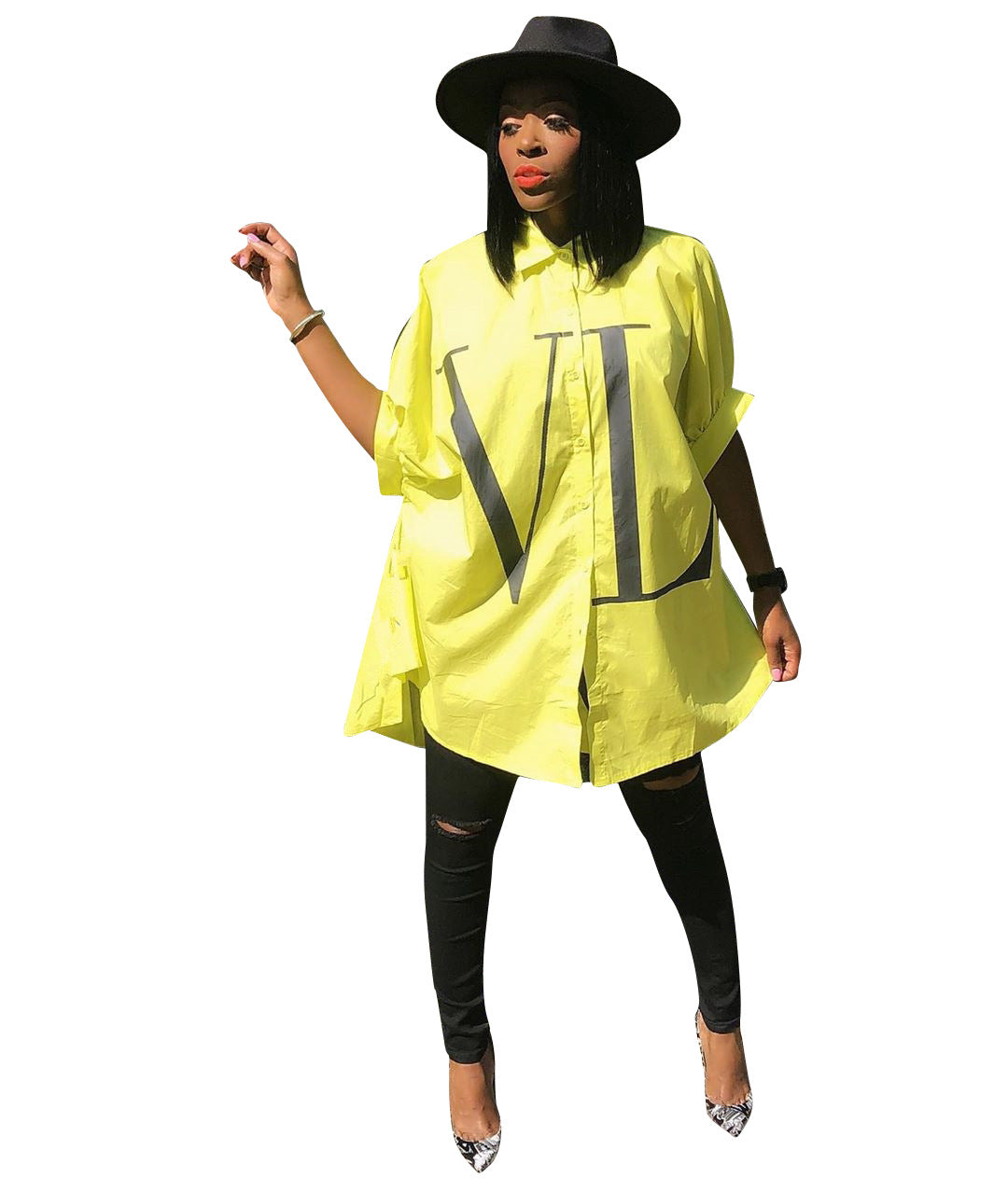 Dame Oversized Skjorte med moderne Logo-Design Stilla