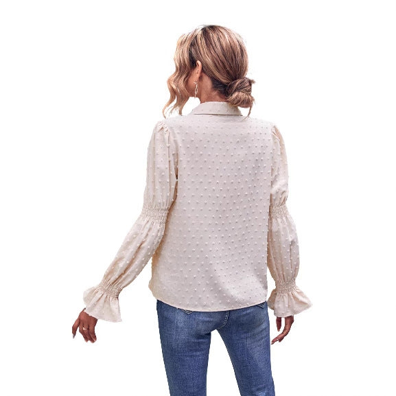 Dame elegant bluse med puffærmer og tekstur Stilla