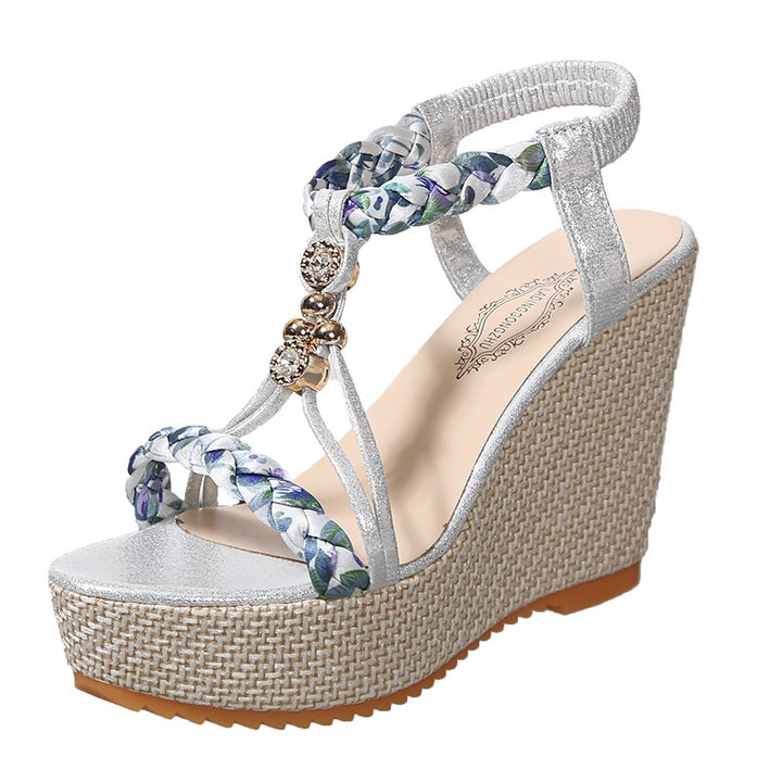 Dame Wedge-sandaler med flettede remme og glamourøse smykkeelementer Stilla