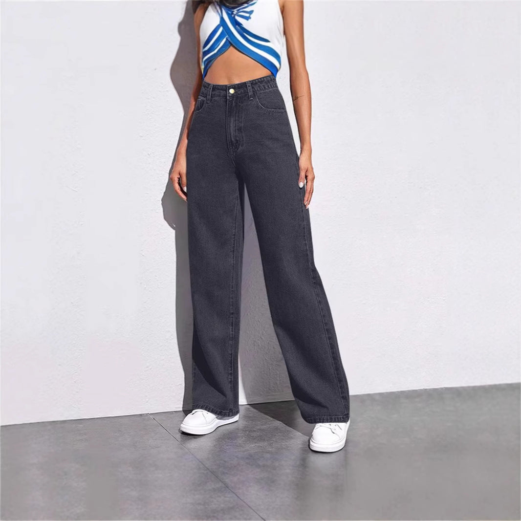 Dame brede jeans med høj talje og moderne snit Stilla