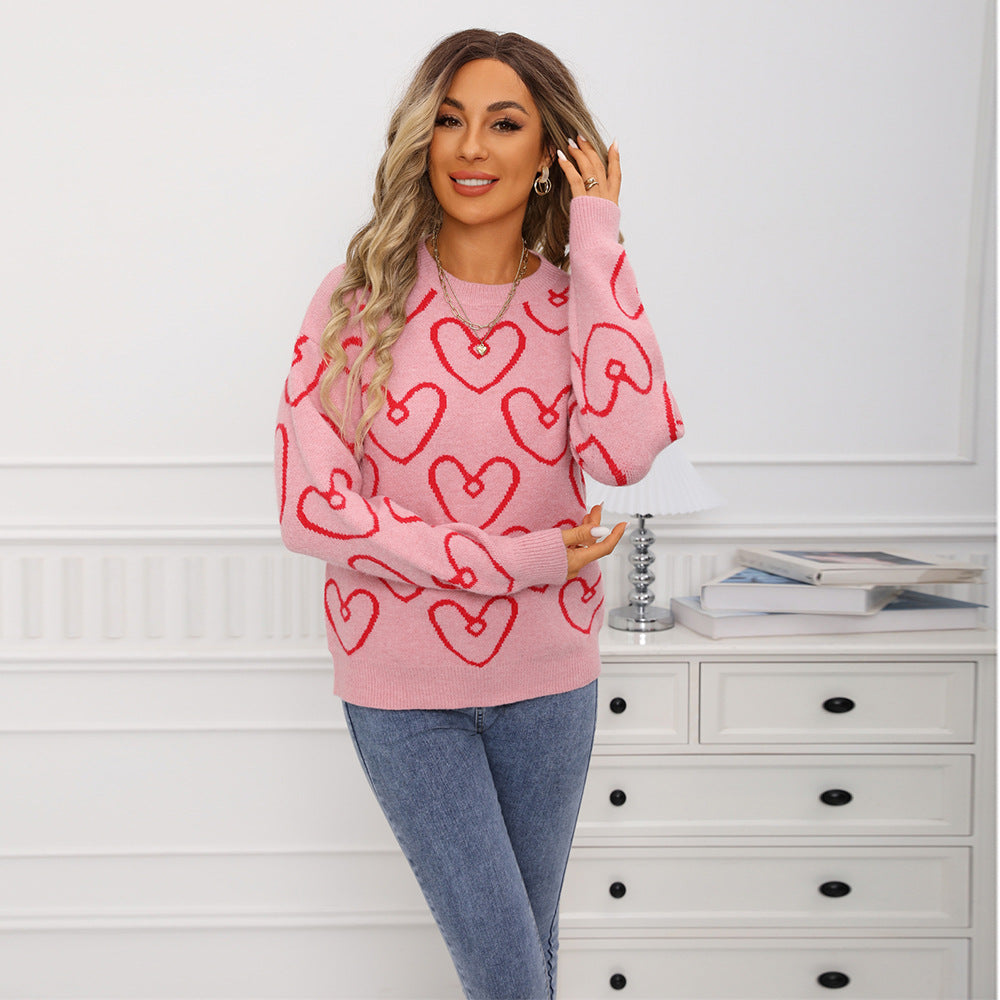 Kvinders hyggelige sweater med hjerteprint og blødt materiale Stilla