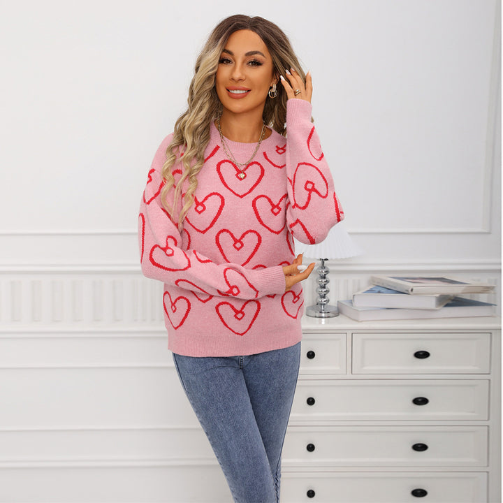 Kvinders hyggelige sweater med hjerteprint og blødt materiale Stilla