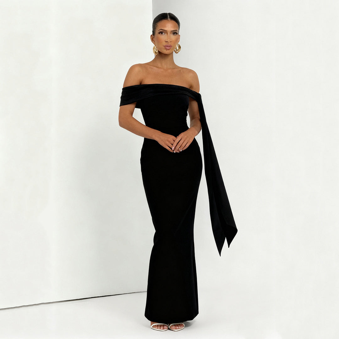 Damernes Off-Shoulder Maxikjole med elegant sløyfede koriske Skovae