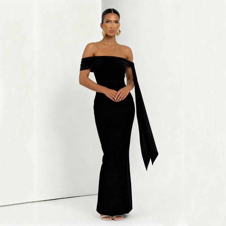 Damernes Off-Shoulder Maxikjole med elegant sløyfede koriske Skovae