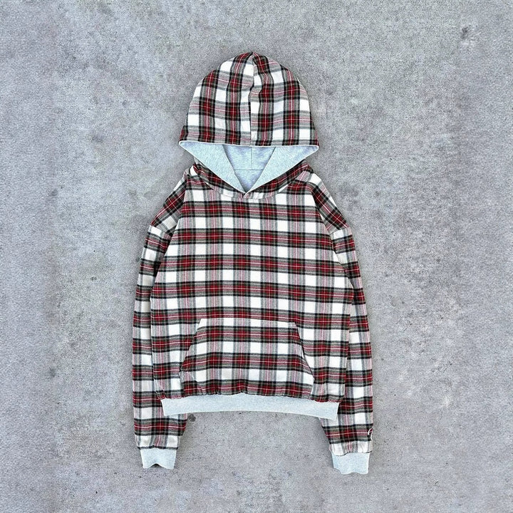 Dame afslappet hoodie med quiltet inderside og kontrasterende ternet mønster Stilla