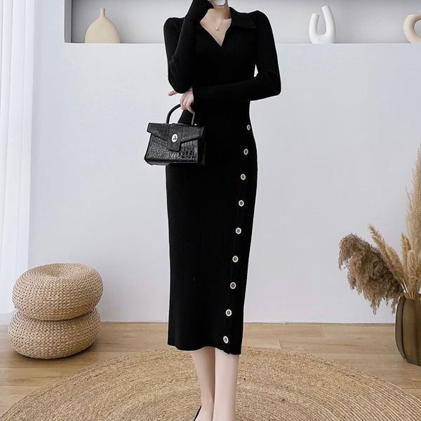 Dame Midi Wrap Kjole med elegant knapdetaljer Stilla
