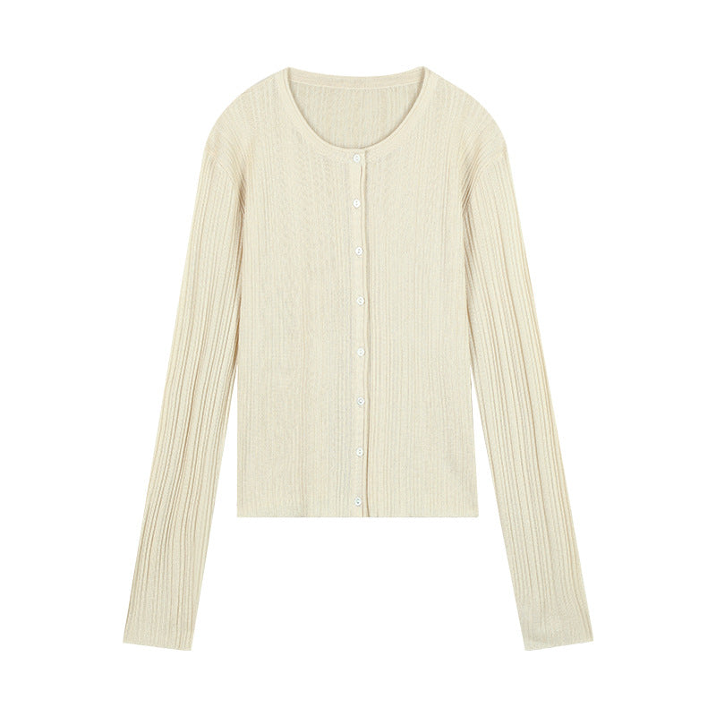 Dame fin strik cardigan med klassisk knaplukning og elegant ribstruktur Stilla